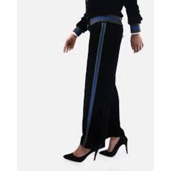 Isabelle Blanche Black Velvet Blue Side-Stripe Track Pants Women's Size XS - Picture 1 of 7